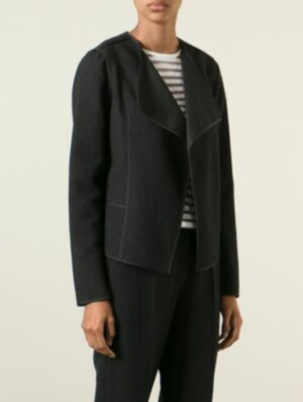 Vince Black Cotton Blend Boucle Long Sleeve Open Front Jacket Size XS